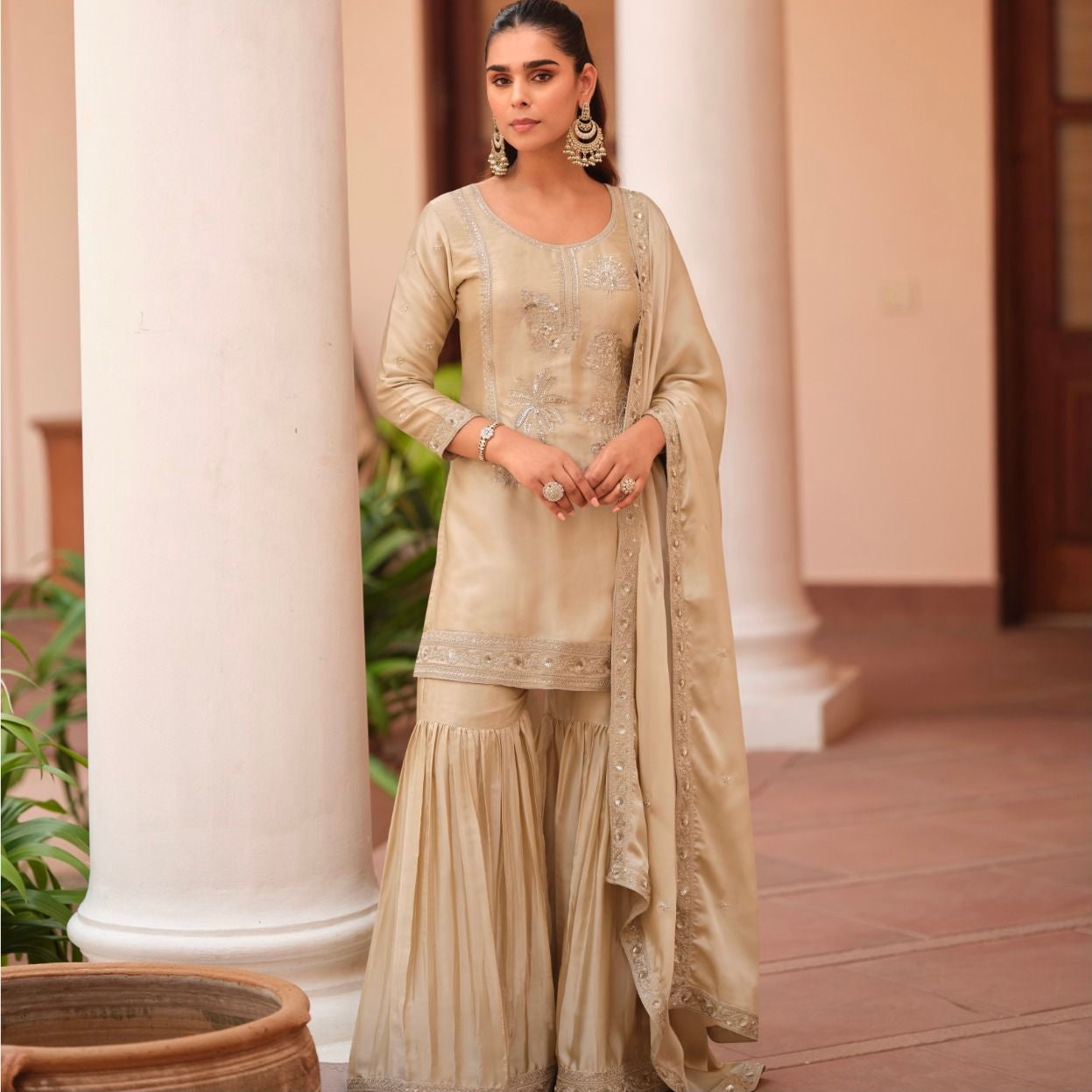 Jodha light Gold 3 piece suit set