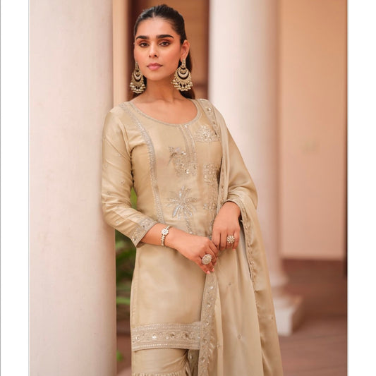 Jodha light Gold 3 piece suit set